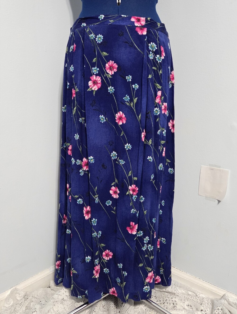 Vintage Blue Floral Maxi Skirt Size L